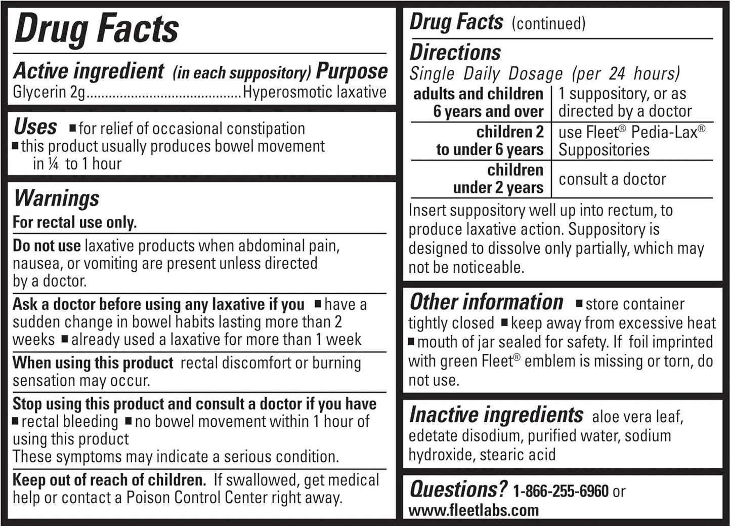 Fleet Laxative Glycerin Suppositories for Adult Constipation, Adult Laxative Jar Aloe vera, 50 Count Fleet