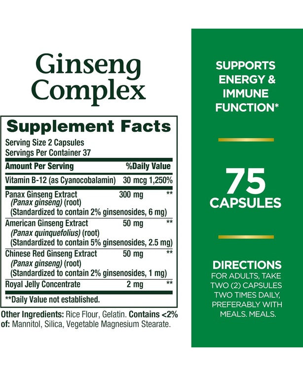 Nature's Bounty Ginseng Complex Capsules Supports Vitality & Immune Function, 75 Capsules