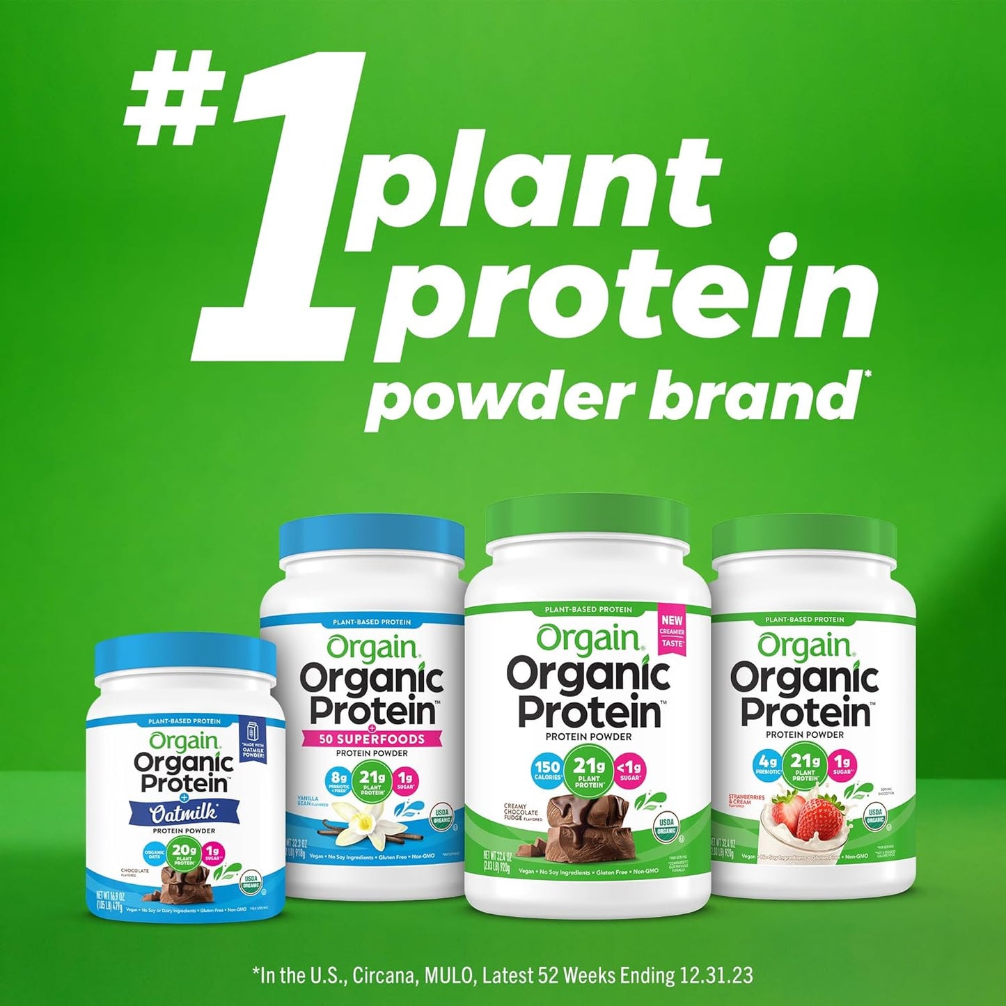 Orgain Organic Vegan Protein Powder, Creamy Chocolate Fudge - 21g of Plant Based Protein, Low Net Carbs, Non Dairy, Gluten Free, No Sugar Added, Soy Free, Kosher, Non-GMO, 2.03 Lb (Packaging May Vary)