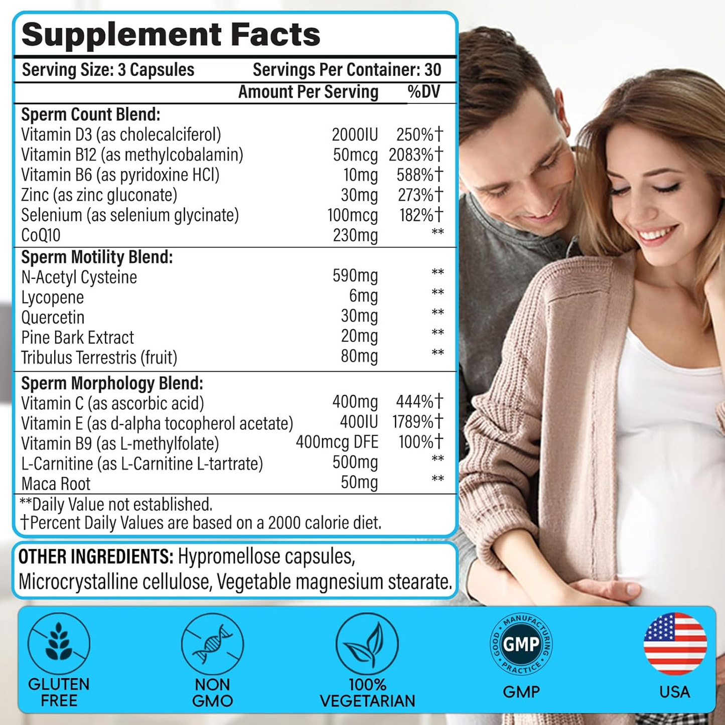 Male Fertility Supplements, Advanced Fertility Supplement for Men Optimal Sperm Count Motility & T-Level - 90 Caps Chisytkiy