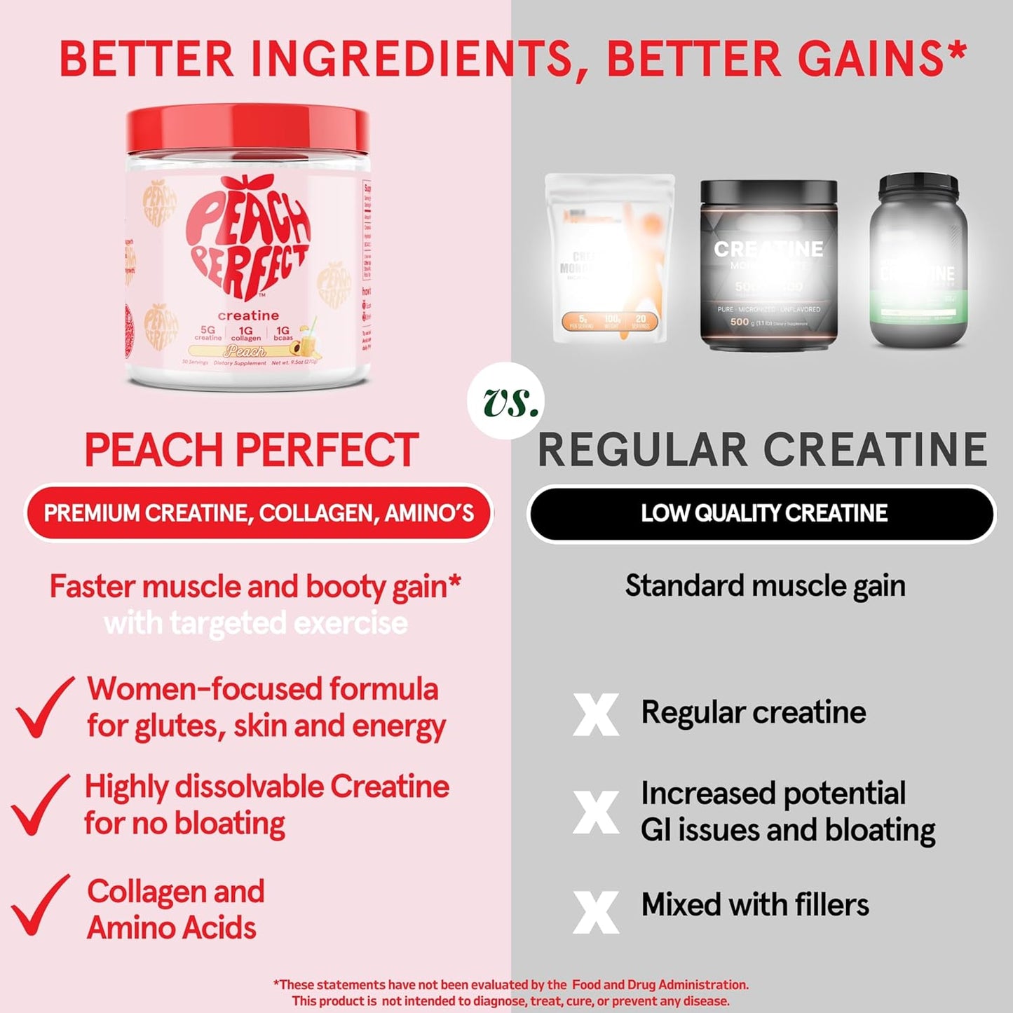 Peach Perfect Creatine for Women Booty Gain, Muscle Builder, Energy Boost, Pink Lemonade, Cognition Aid | Collagen, BCAA, lean muscle, Creatine Monohydrate Micronized Powder, Alt Creapure, 30 Servings