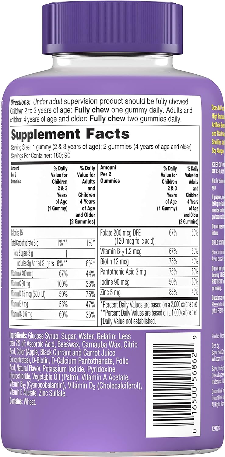 One A Day Kids Trolls Multivitamin Gummy, Kids Vitamins with Vitamins A, B6, B12, C, D, E, Zinc, Folic Acid and Biotin, Trolls, 180 Count One A Day