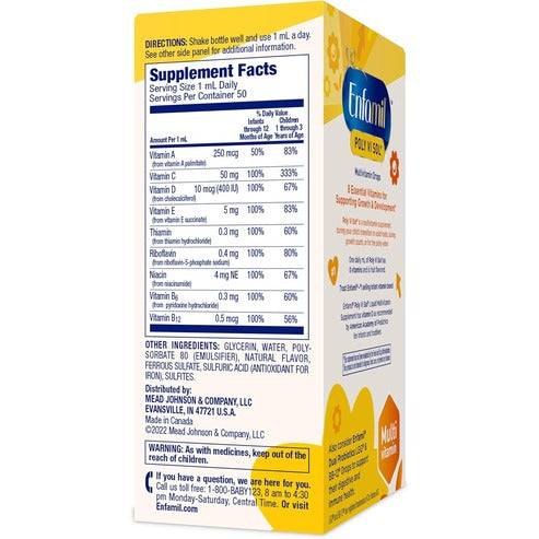 Enfamil Poly-Vi-Sol Liquid Multivitamin Supplement for Infants and Toddlers, 50 mL dropper bottle (Packaging May Vary)