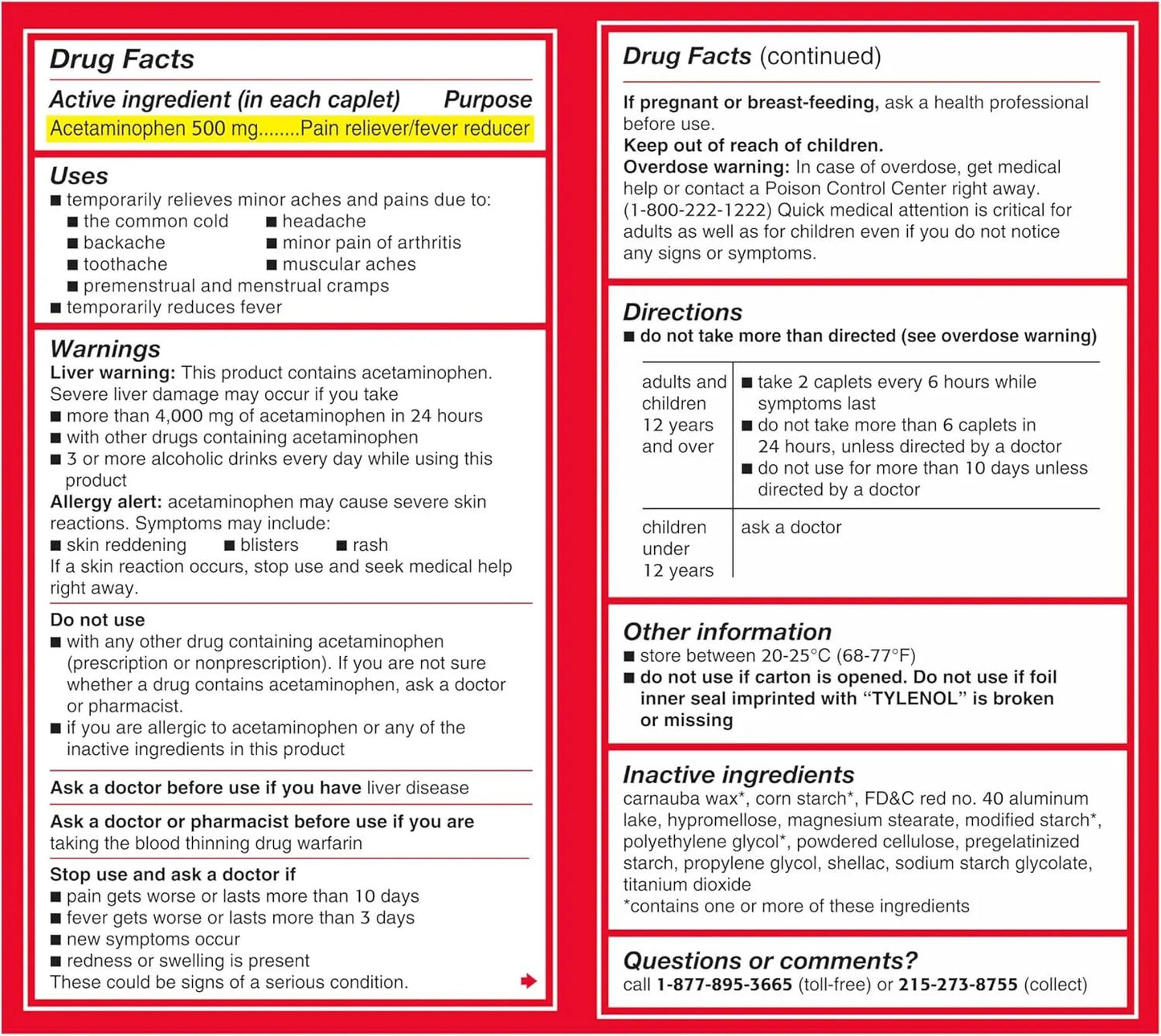 Tylenol Extra Strength Caplets with 500 mg Acetaminophen, Pain Reliever & Fever Reducer, 24 ct Tylenol