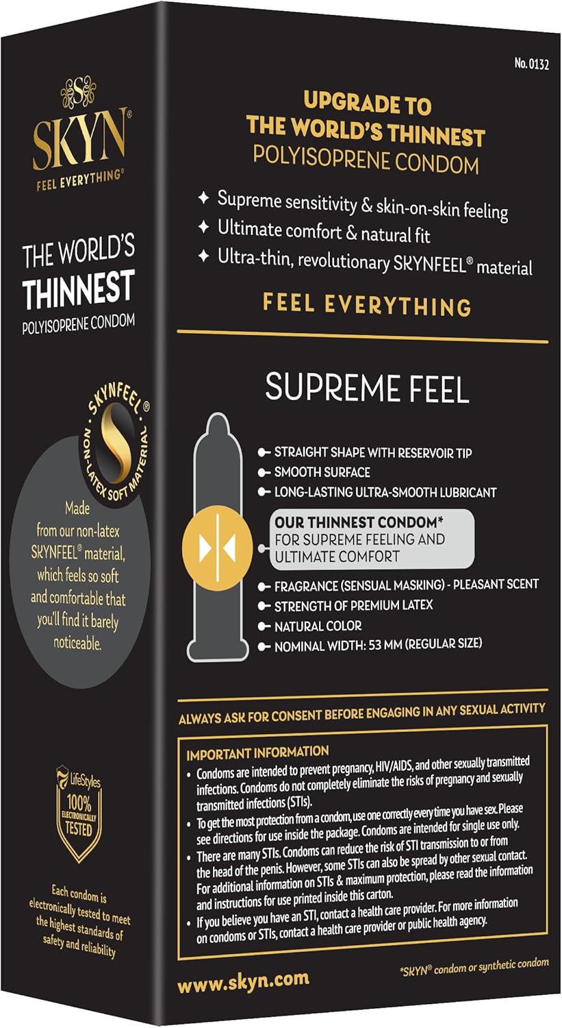 SKYN Supreme Feel Non-Latex Condoms, 10 Count, Ultra-Thin & Pre-Lubricated for a Natural, Smooth Fit
