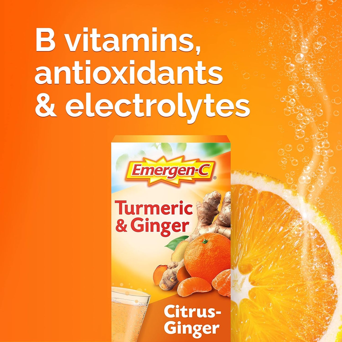Emergen-C Citrus-Ginger Fizzy Drink Mix, Turmeric and Ginger, Immune Support, Natural Flavors with High Potency Vitamin C, 18 Count