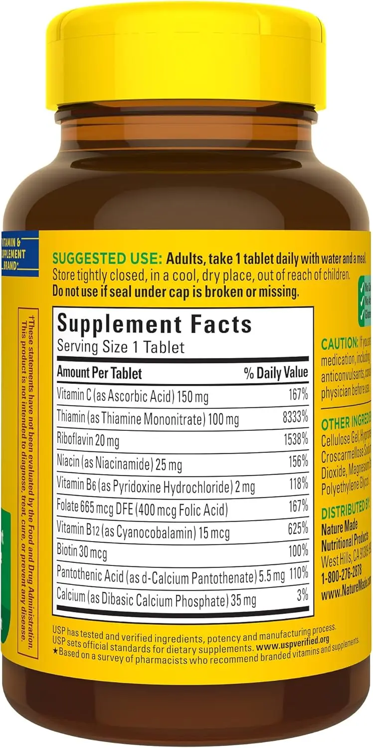Nature Made Super B Complex with Vitamin C and Folic Acid Tablets, Dietary Supplement, 365 Count Nature Made