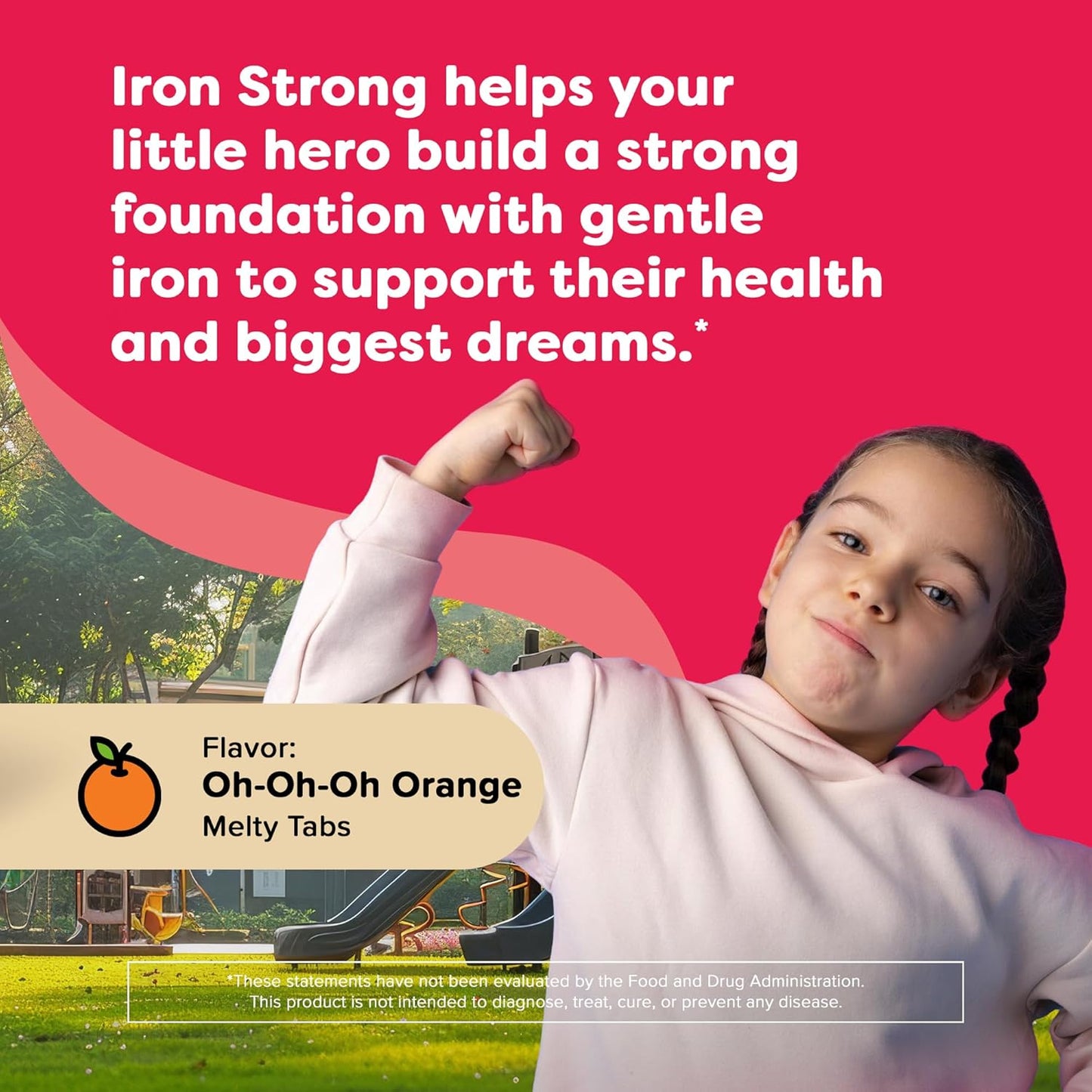 Renzo's Iron Supplements Dissolvable Vegan for Kids Children, Sugar Free for Anemia, Oh-Oh-Oh Orange Flavor, 90 Melty Tabs