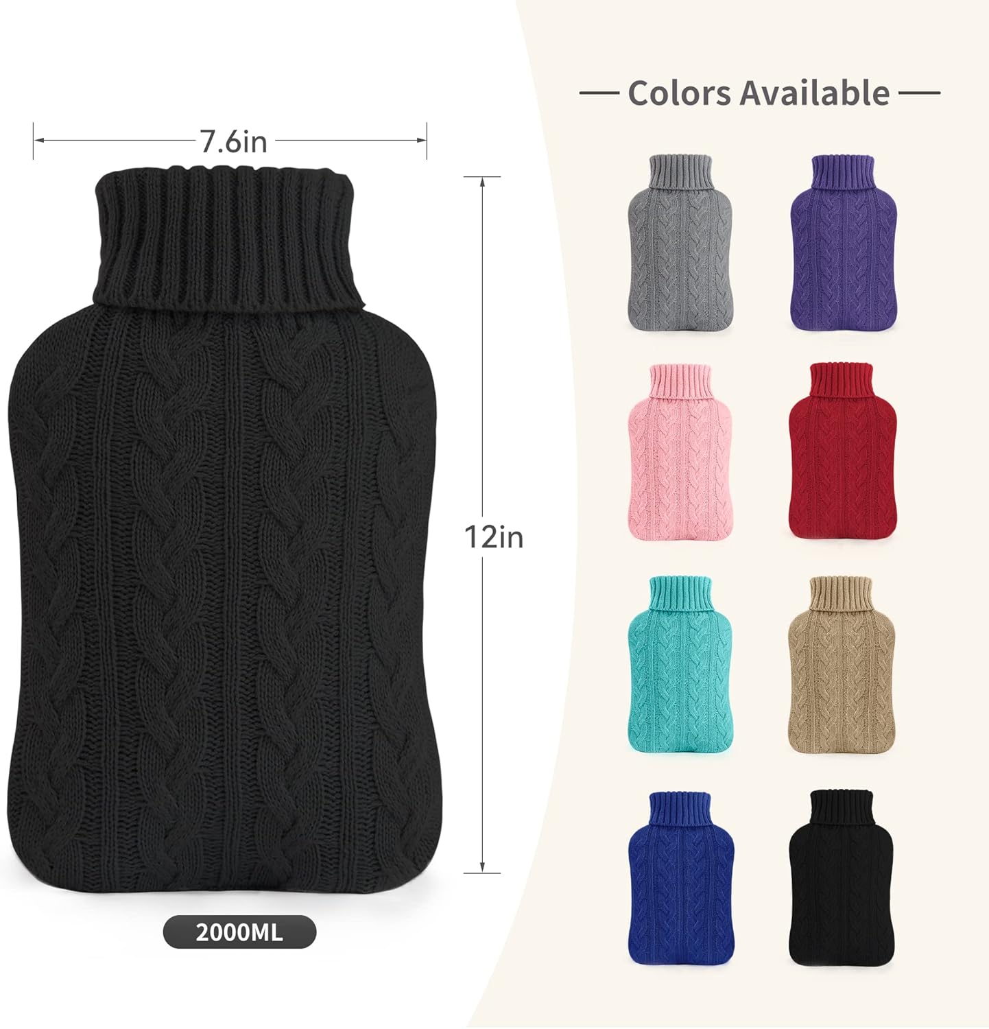 samply Hot Water Bottle with Knitted Cover, 2L Hot Water Bag