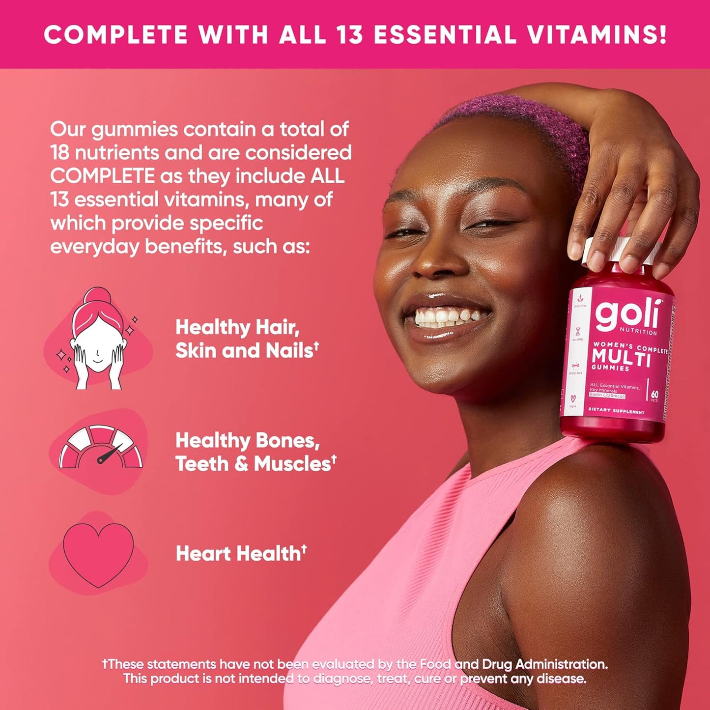 Goli® Women’s Multivitamin Gummies - 60 Count - All 13 Essential Vitamins, and Key Minerals - Kosher, Gluten-Free, Vegan, and Non-GMO