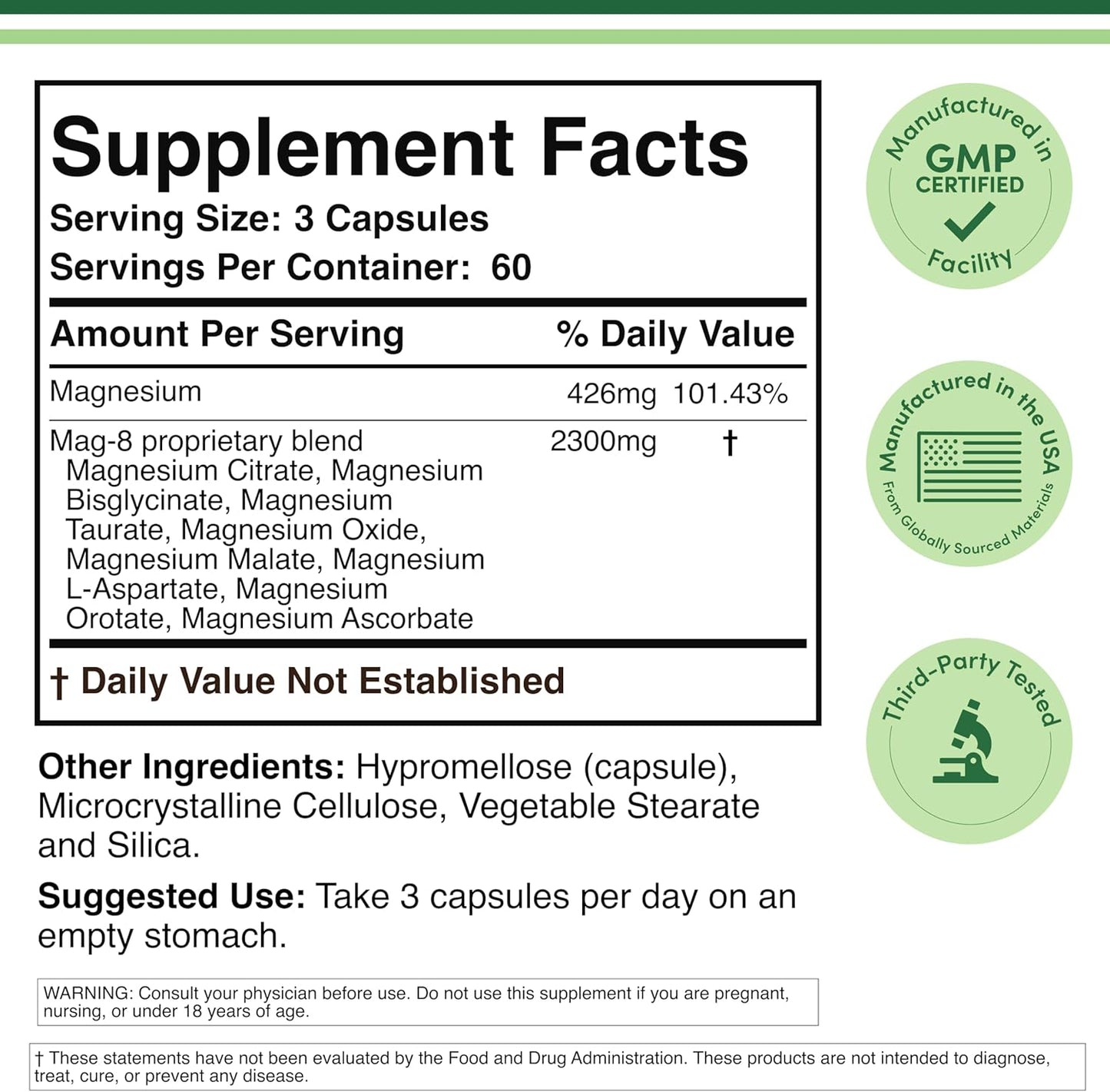 Double Wood Magnesium Complex 2300 mg, 180 Capsules