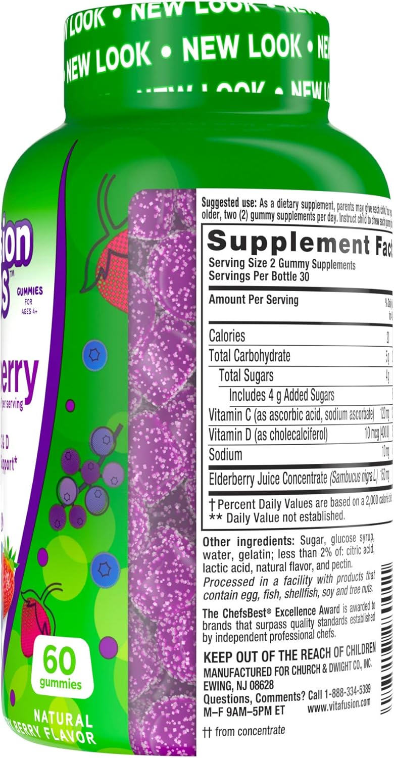 Vitafusion Kids Elderberry Gummy Vitamins, Delicious Immune Support Gummies for Kids, 60Ct L'il Critters