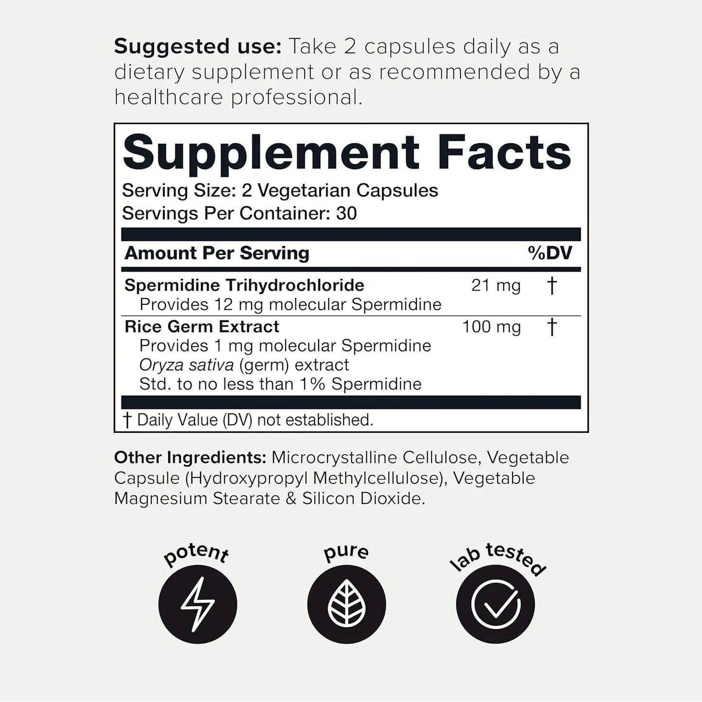 22mg Ultra Concentrated Spermidine Supplement - 3rd Party Tested Spermidine Supplements for Men and Women - Rice Germ Extract and Trihydrochloride Complex Blend - 60 Vegetarian Capsules - 30 Servings UNIQ
