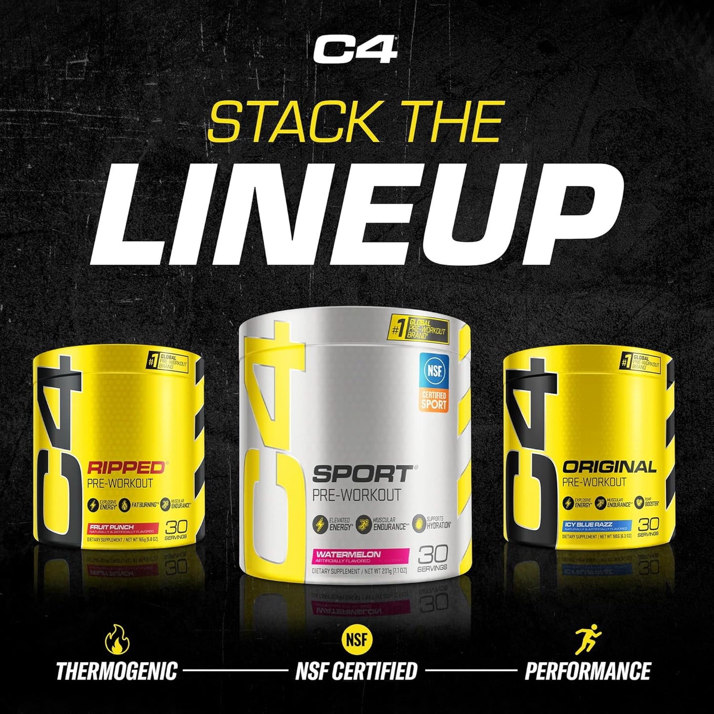 C4 Sport Pre Workout Powder Blue Raspberry - Pre Workout Energy with 3g Creatine Monohydrate + 135mg Caffeine and Beta-Alanine Performance Blend - NSF Certified for Sport | 30 Servings