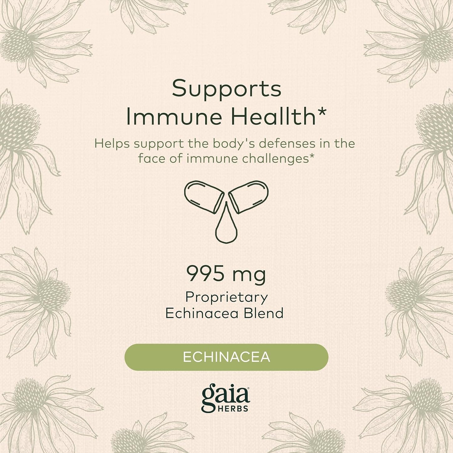 Gaia Herbs Echinacea Supreme - Immune Support Supplement - 60 Vegan Liquid Phyto-Capsules (30-Day Supply)