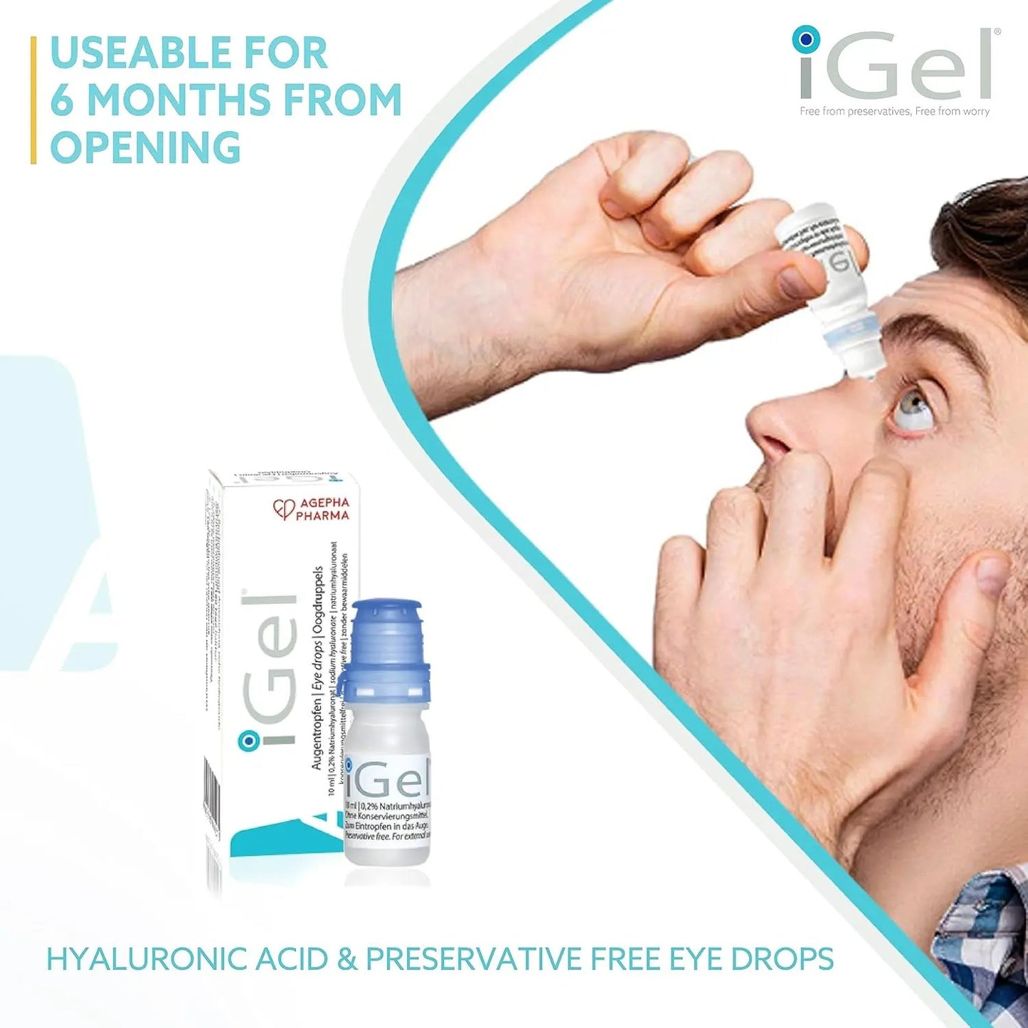 AGEPHA iGel® Moisturizing Eye Drops for Dry Itchy Eyes | Artificial Tears for Red Eyes | Lubricating Eye Drops for Contact Lenses Agepha