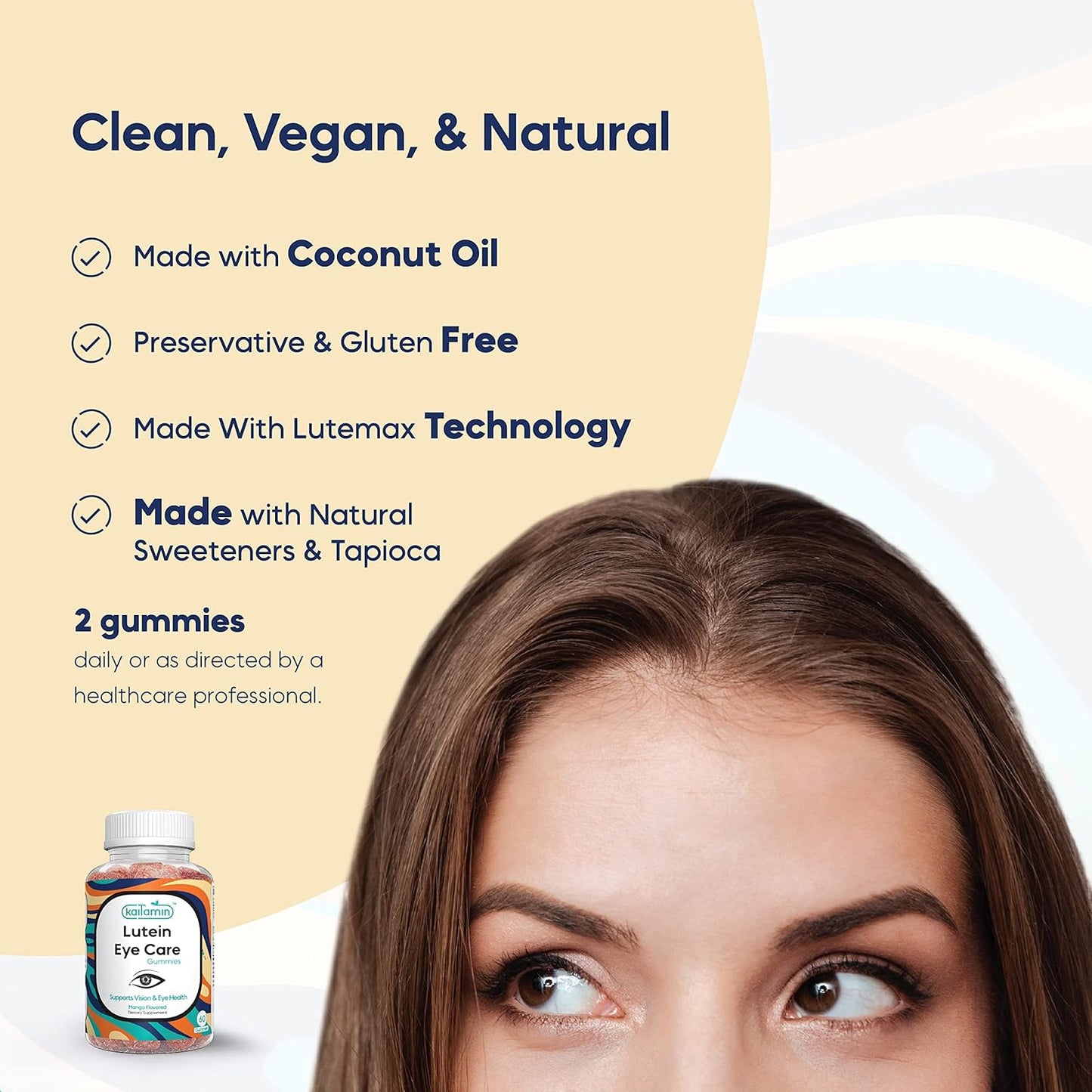 Kaitamin Lutein & Zeaxanthin Eye Supplement for Adults| Blue-Light Protection, Screen-Ray Protection, Dry-Eye Support, Yummy Mango Flavored Vegan, Gluten-Free