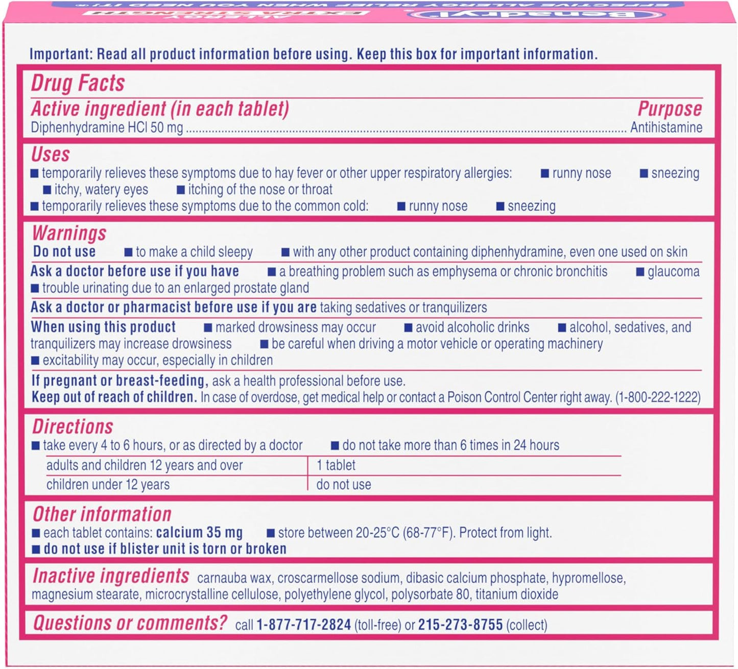 Benadryl Extra Strength Antihistamine Allergy Relief Medicine, 50 mg Diphenhydramine HCl Tablets 24 ct Benadryl
