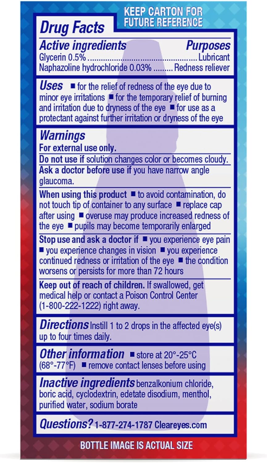 Clear Eyes Cooling Comfort Redness Relief Eye Drops, Soothes Red Eyes, 0.5 fl oz Clear Eyes