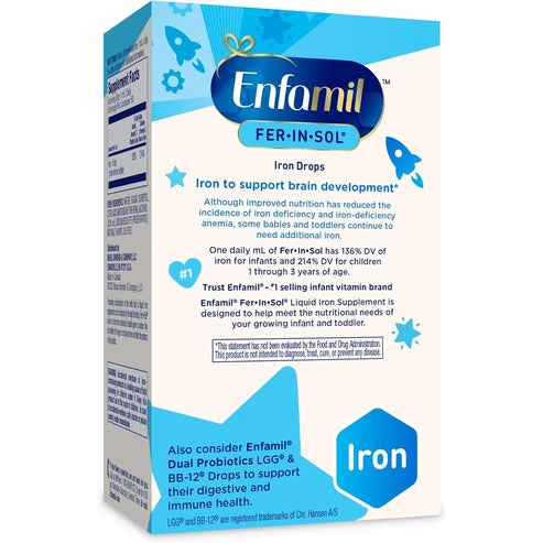 Enfamil Fer-In-Sol Iron Supplement Drops for Infants & Toddlers, Supports Brain Development, 50 mL Dropper Bottle