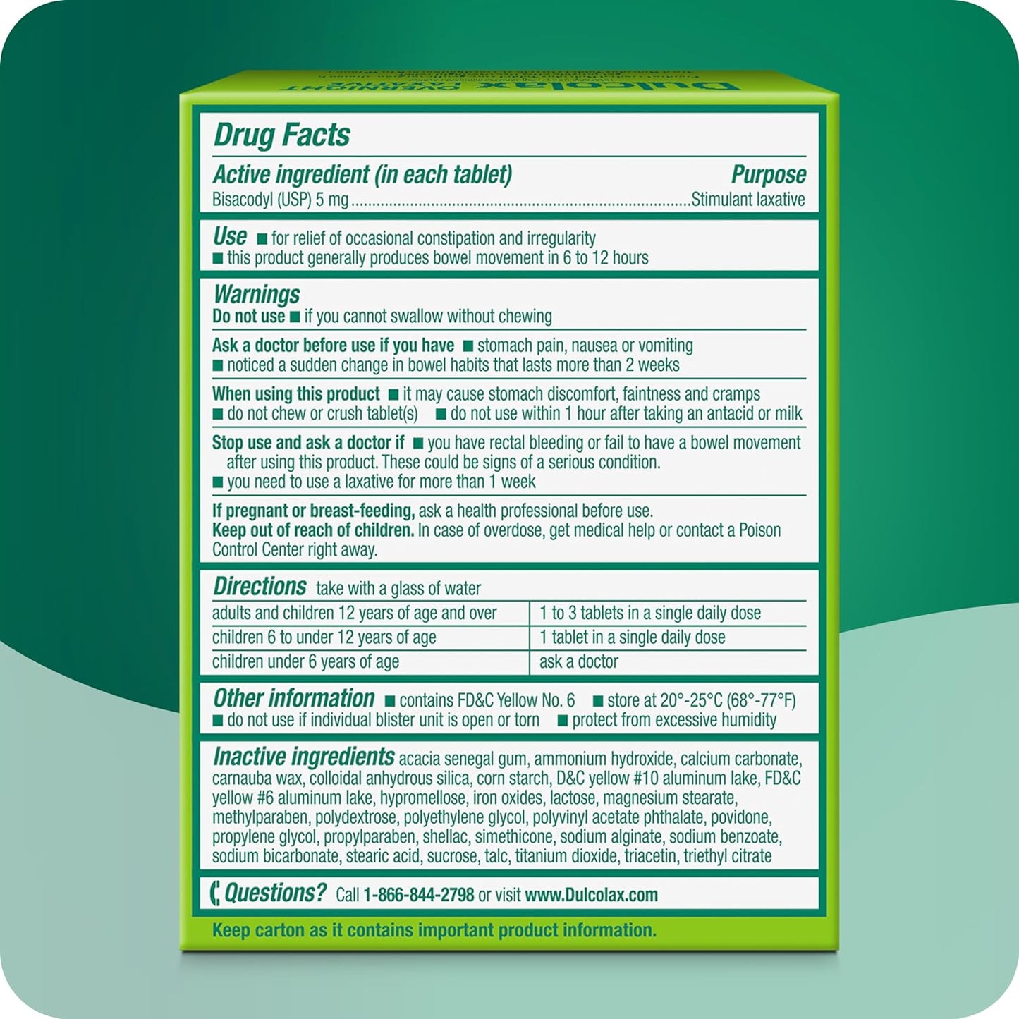 Dulcolax Stimulant Laxative Tablets (100 Count) Gentle Overnight Constipation Relief, Bisacodyl 5mg