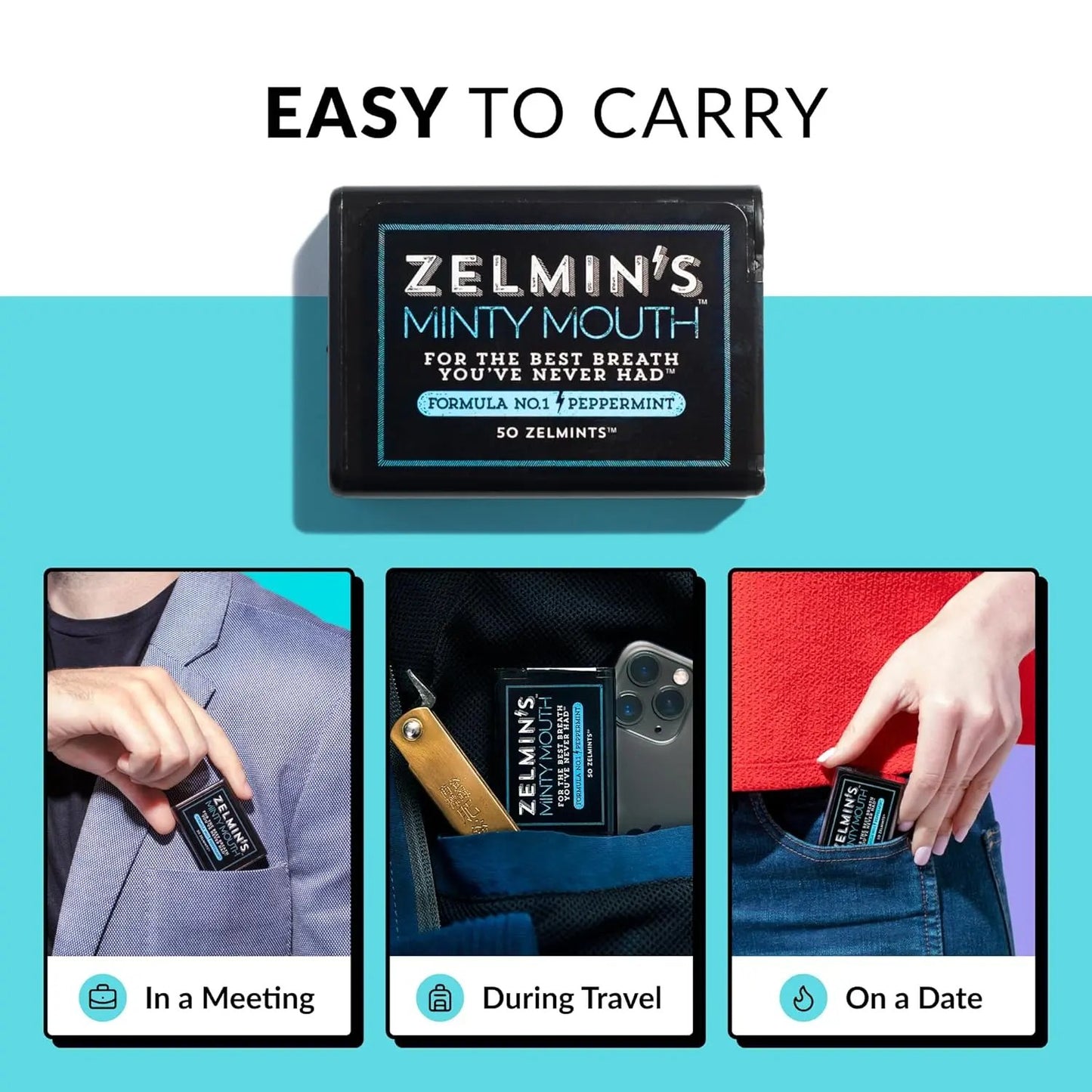 Zelmin's Minty Mouth Breath Freshener - (3 Pack) Long Lasting Bad Breath Treatment For Adults That Works With Your Gut - Bad Breath Pills Are Alcohol Vitamins Depots