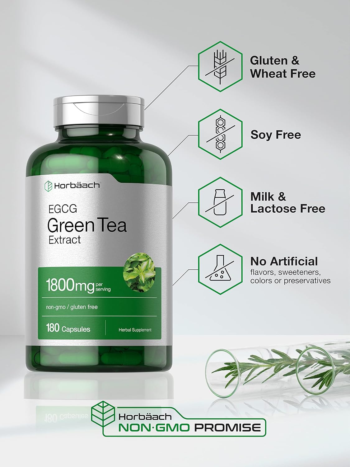 EGCG Green Tea Extract Pills | 180 Capsules | Max Potency | Non-GMO & Gluten Free Supplement | by Horbaach