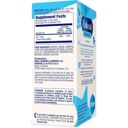 Enfamil Fer-In-Sol Iron Supplement Drops for Infants & Toddlers, Supports Brain Development, 50 mL Dropper Bottle