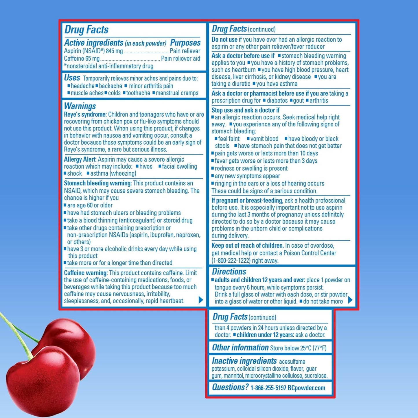 BC Powder Pain Reliever, Cherry Flavor, 24 Count