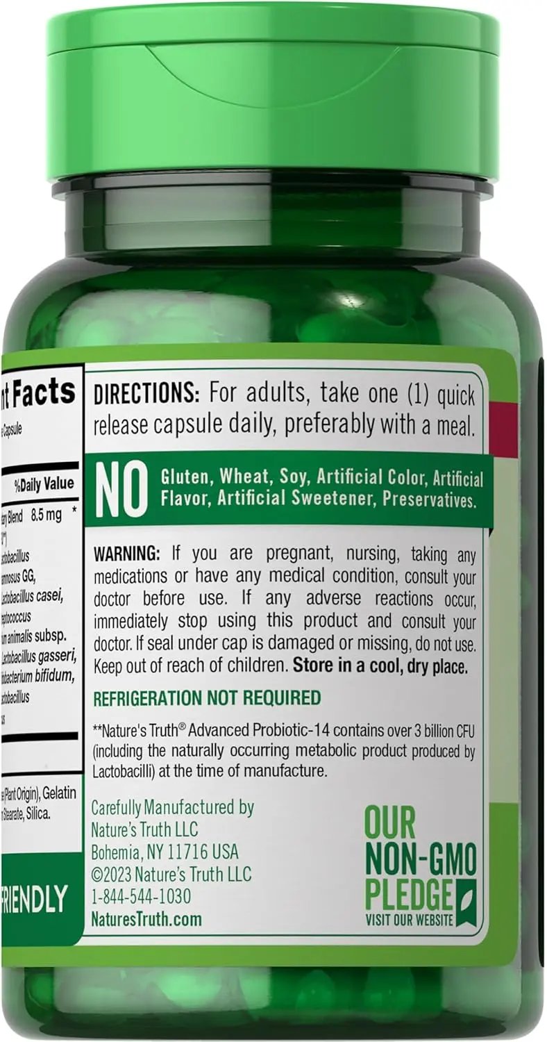 Natures Truth Probiotics for Men and Women | 3 Billion CFU | 60 Capsules | 14 Strains | Non-GMO & Gluten Free Nature's Truth
