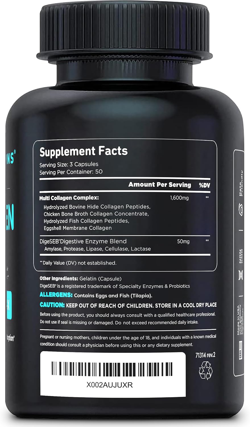 Vital Vitamins Multi Collagen Complex - Type I, II, III, V, X, Grass Fed, Non-GMO, 150 Capsules