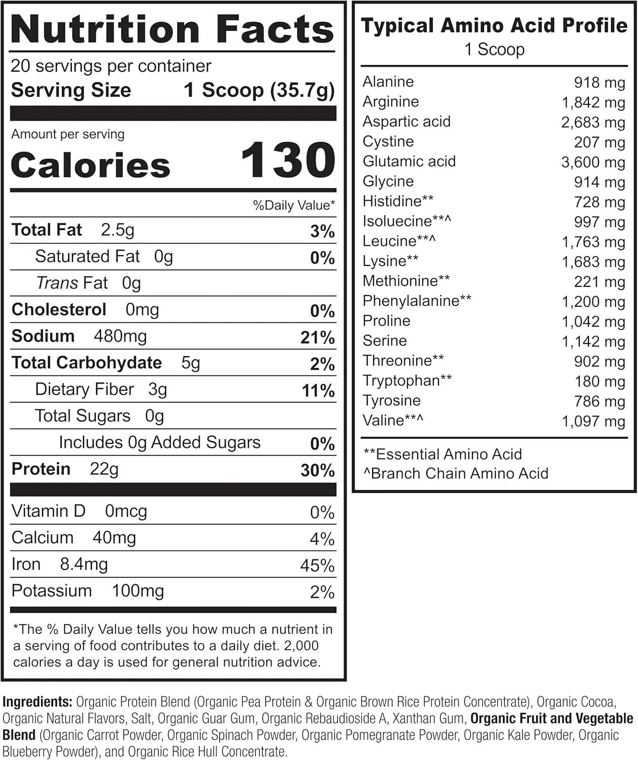 NATURELO Plant Protein Powder, Chocolate, 22g Protein - Non-GMO, Vegan, No Gluten, Dairy, or Soy - No Artificial Flavors, Synthetic Coloring, Preservatives, or Additives - 20 Servings Vitamins Depots