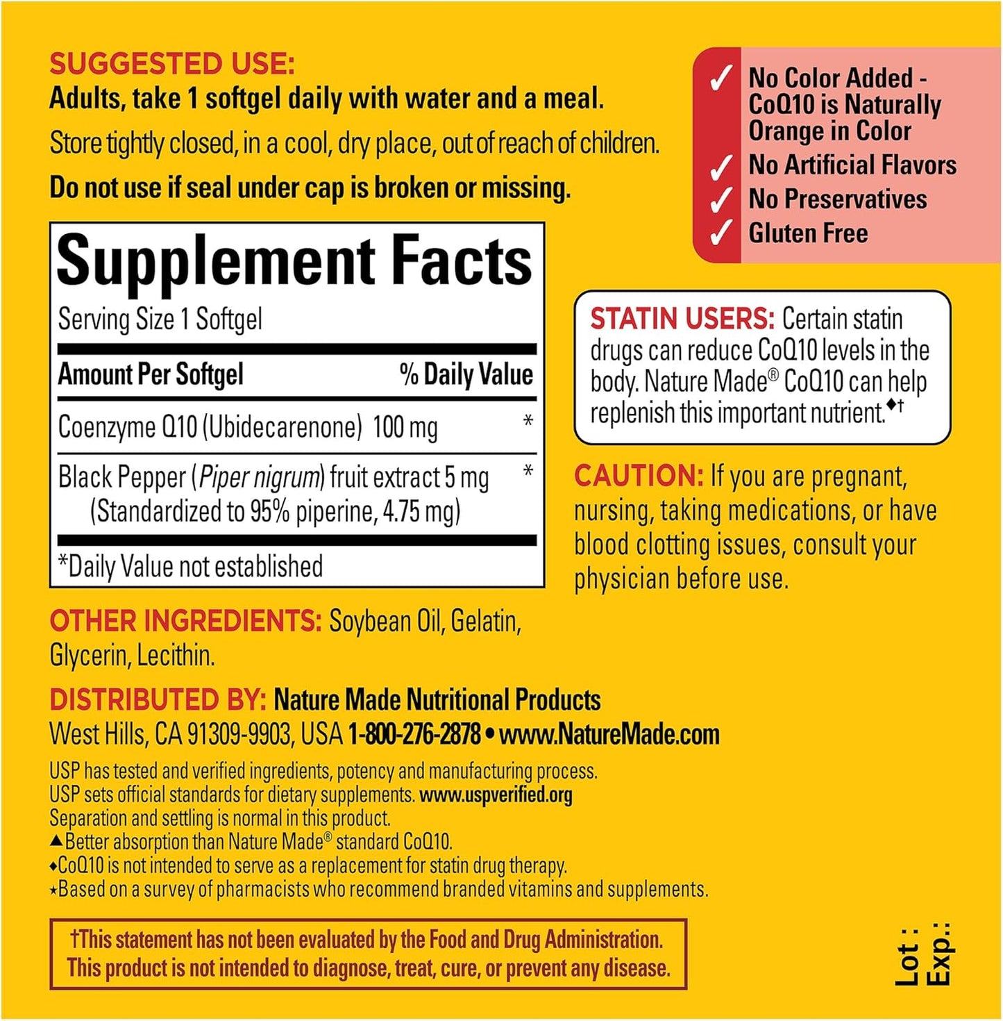 Nature Made CoQ10 100mg with Black Pepper Extract, 30 Softgels