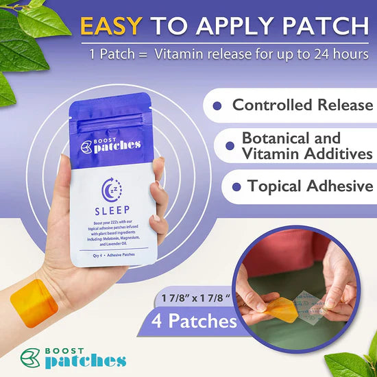 BOOST Sleep Patches (4-Pack) Plant-based Control Release Patch for Sleep, Health, & Wellness | Skin Friendly, Non-Toxic, Latex-Free Adhesive | Made in the USA