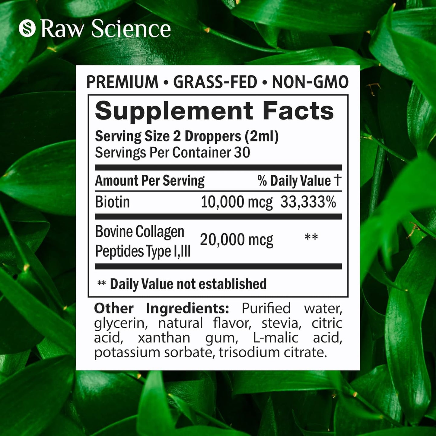 Raw Science's Liquid Collagen & Biotin Drops for Skin, Hair, & Nail Health for Women & Men