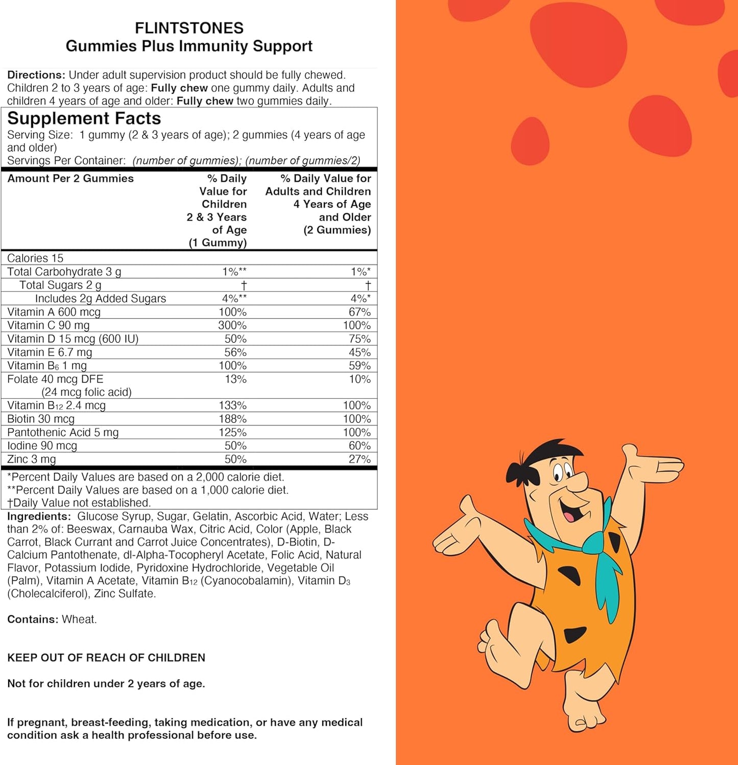 Flintstones gummies Kids Vitamins with Immunity Support*, Kids and Toddler Multivitamin with Vitamin C, Vitamin D, B12, Zinc & more, Orange 150ct