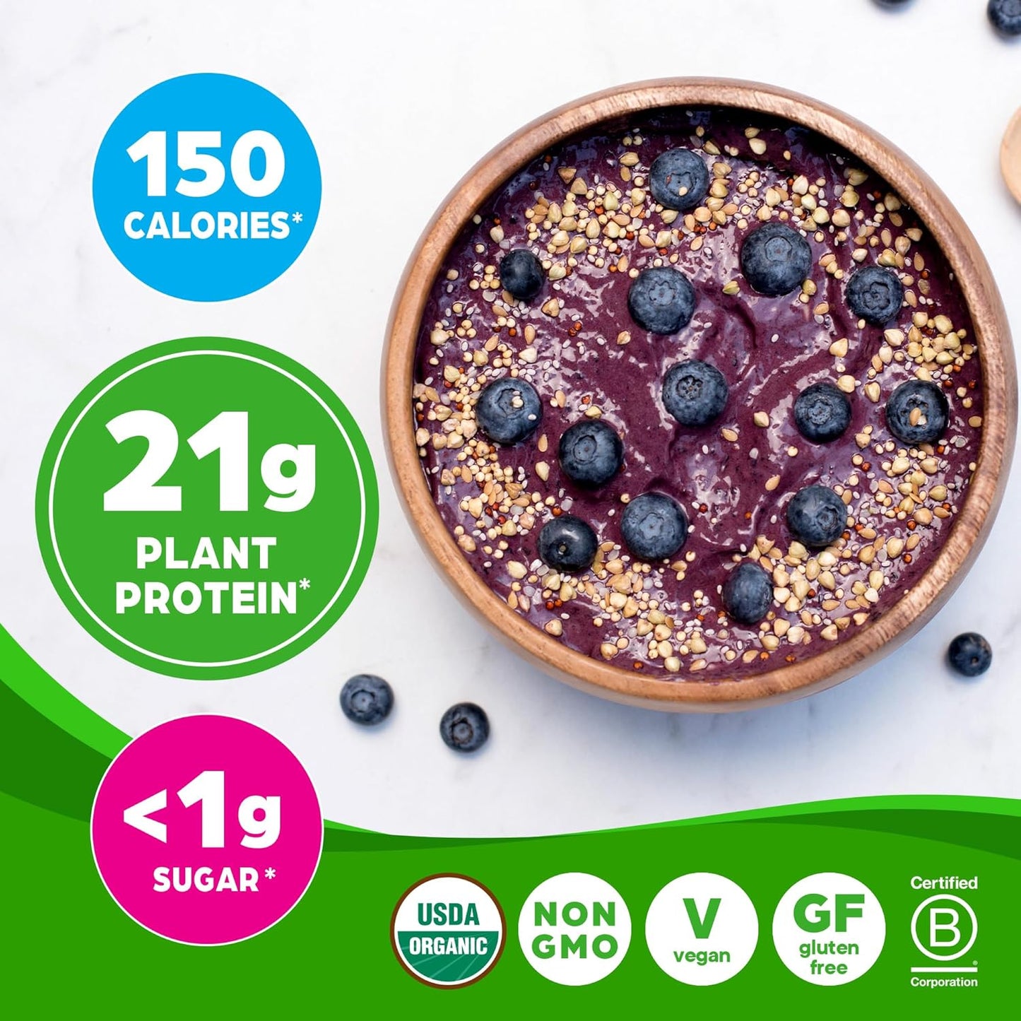 Orgain Organic Vegan Protein Powder, Vanilla Bean - 21g of Plant Based Protein, Low Net Carbs, Gluten Free, Lactose Free, No Sugar Added, Soy Free, Kosher, Non-GMO, 2.03 Lb