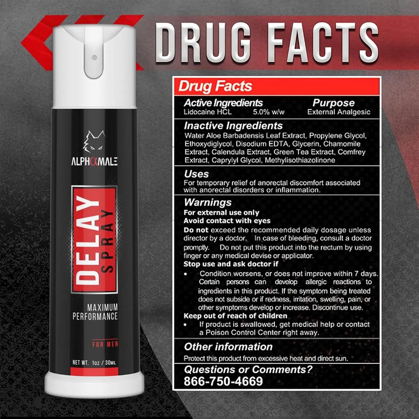 Premium Delay Spray - Climax Control and Desensitizing Spray for Men - with Lidocaine - Advanced Numbing Spray to Increase Duration in Bed - 30ml AlphaMale