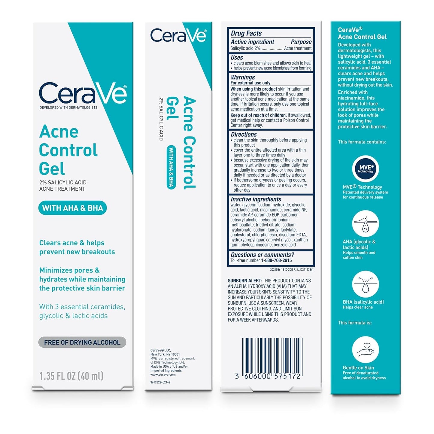 CeraVe Salicylic Acid Acne Control Gel Treatment, Acne Treatment for Face, 1.35 fl oz.