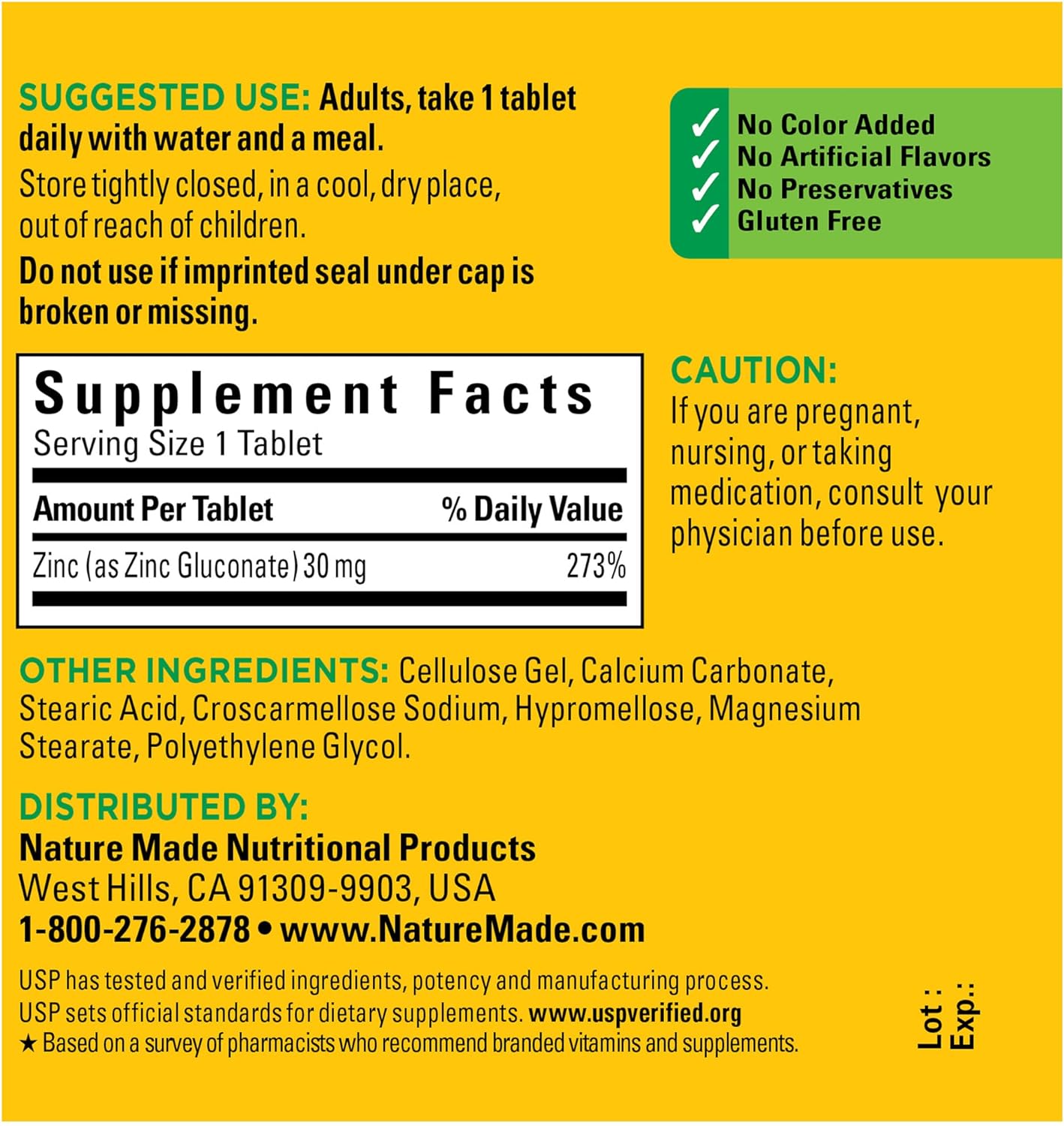 Nature Made Zinc 30 mg, 100 Tablets