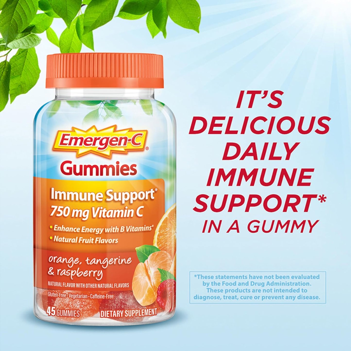 Emergen-C Adult Vitamin C Immunity Supplement Gummies, Fruit Flavors, 45 Ct
