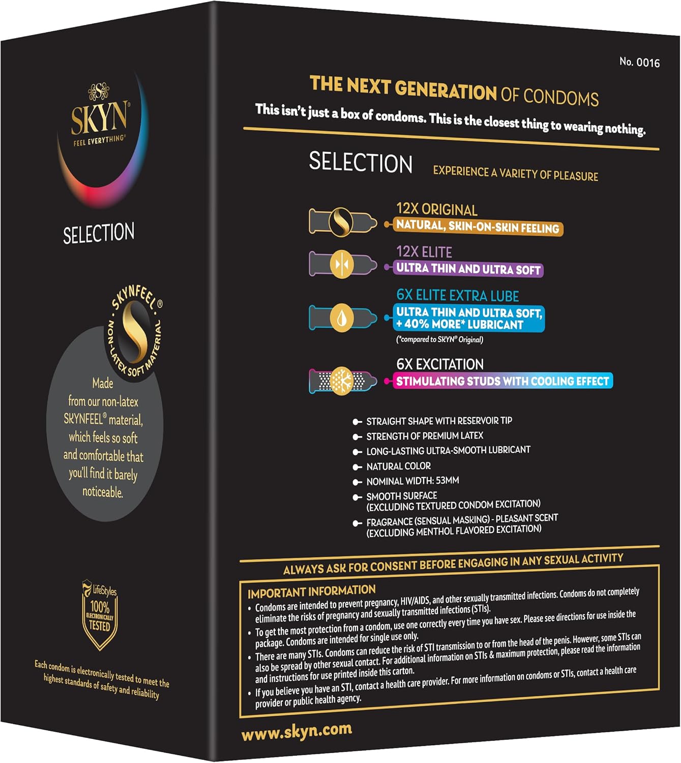 SKYN Selection Non-Latex Condoms, Contains SKYN Elite, Original, Excitation, Extra Lube, Condoms, 36 Count SKYN