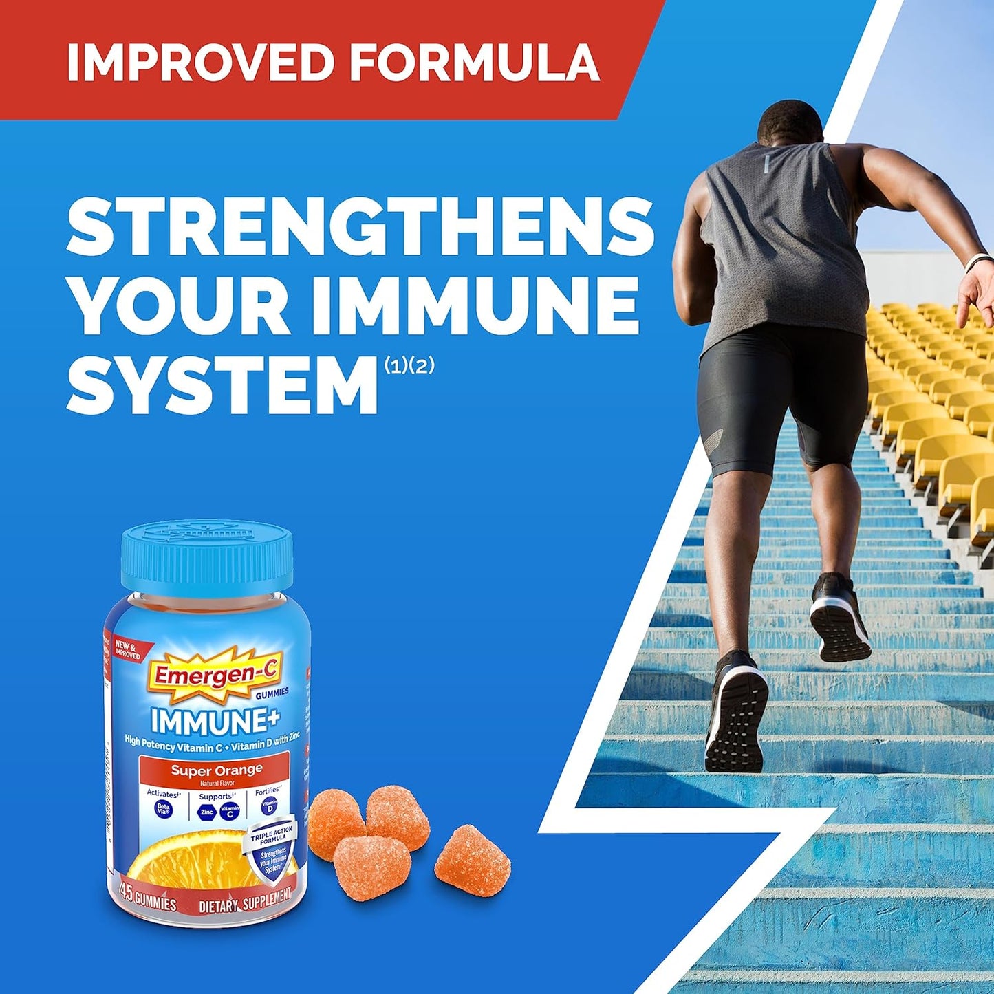 Emergen-C Immune Plus Vitamin D and C Gummies, Super Orange, 45 ct