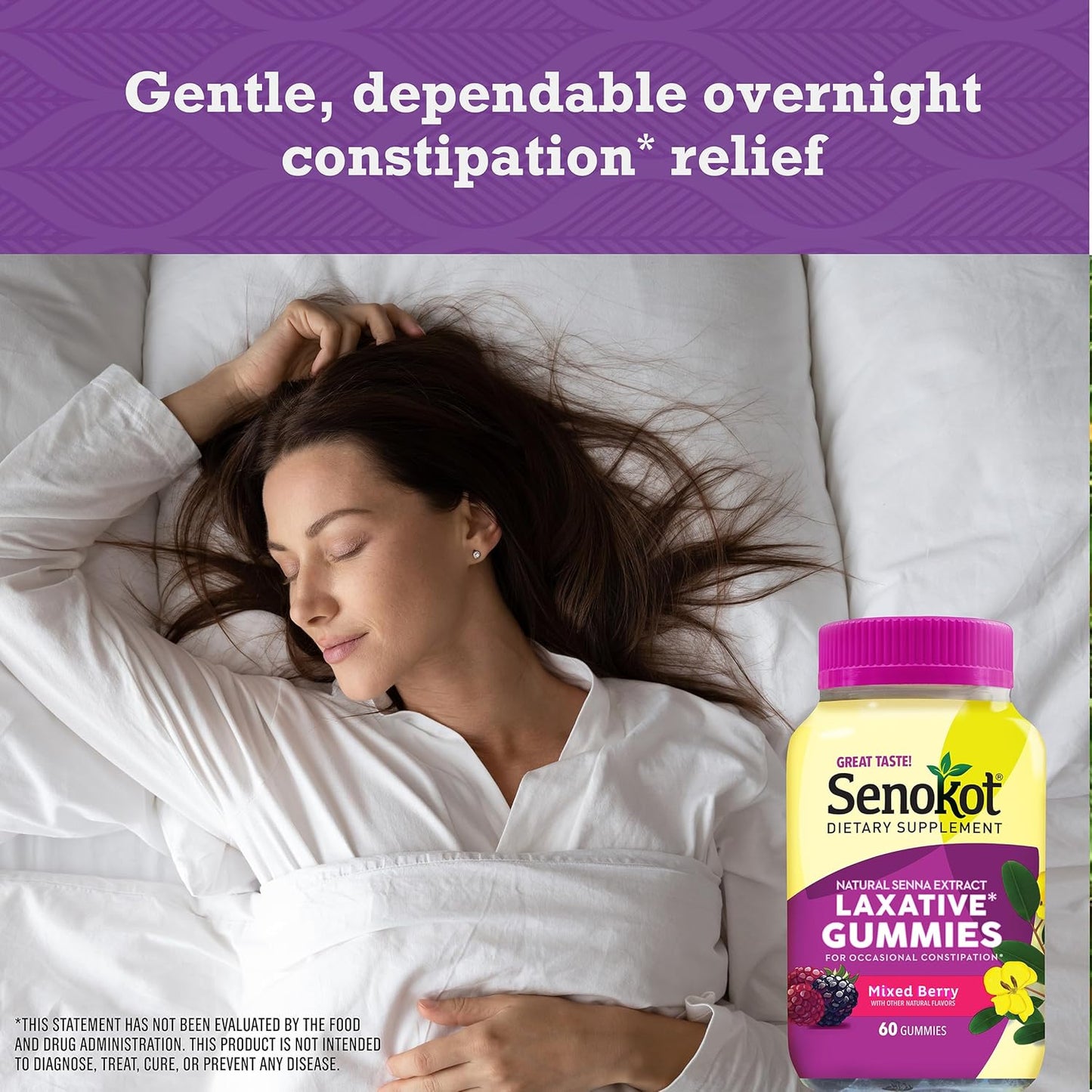 Senokot Dietary Supplement Laxative Gummies for Occasional Constipation Relief, Mixed Berry, 60 Count