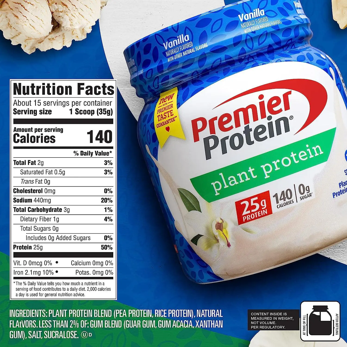 Premier Protein Powder Plant Protein, Vanilla, 25g Plant-Based Protein, 0g Sugar, Gluten Free, No Soy or Dairy Ingredients, 15 Servings Vitamins Depots