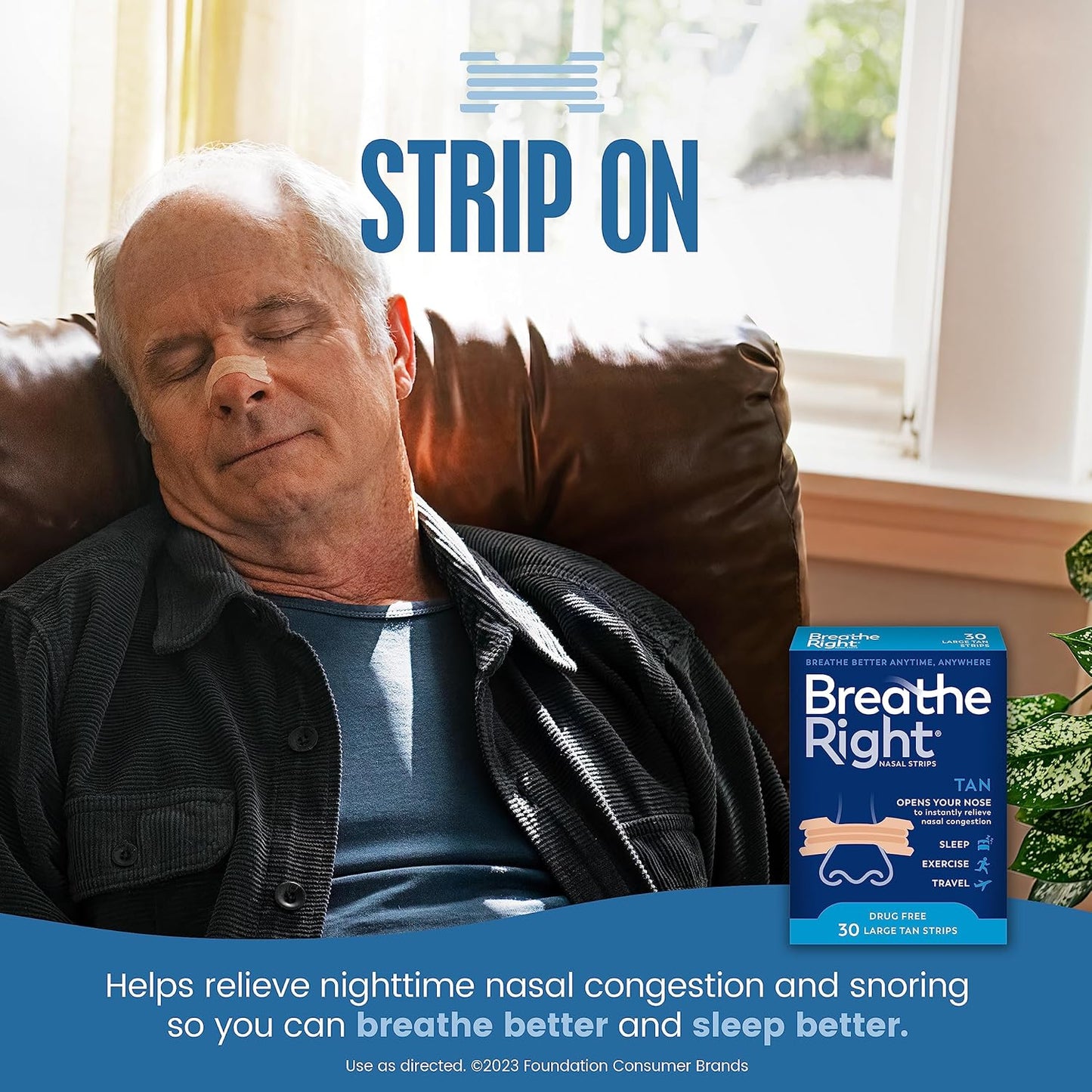 Breathe Right Original Nasal Strips, Tan, Large, 30 Count