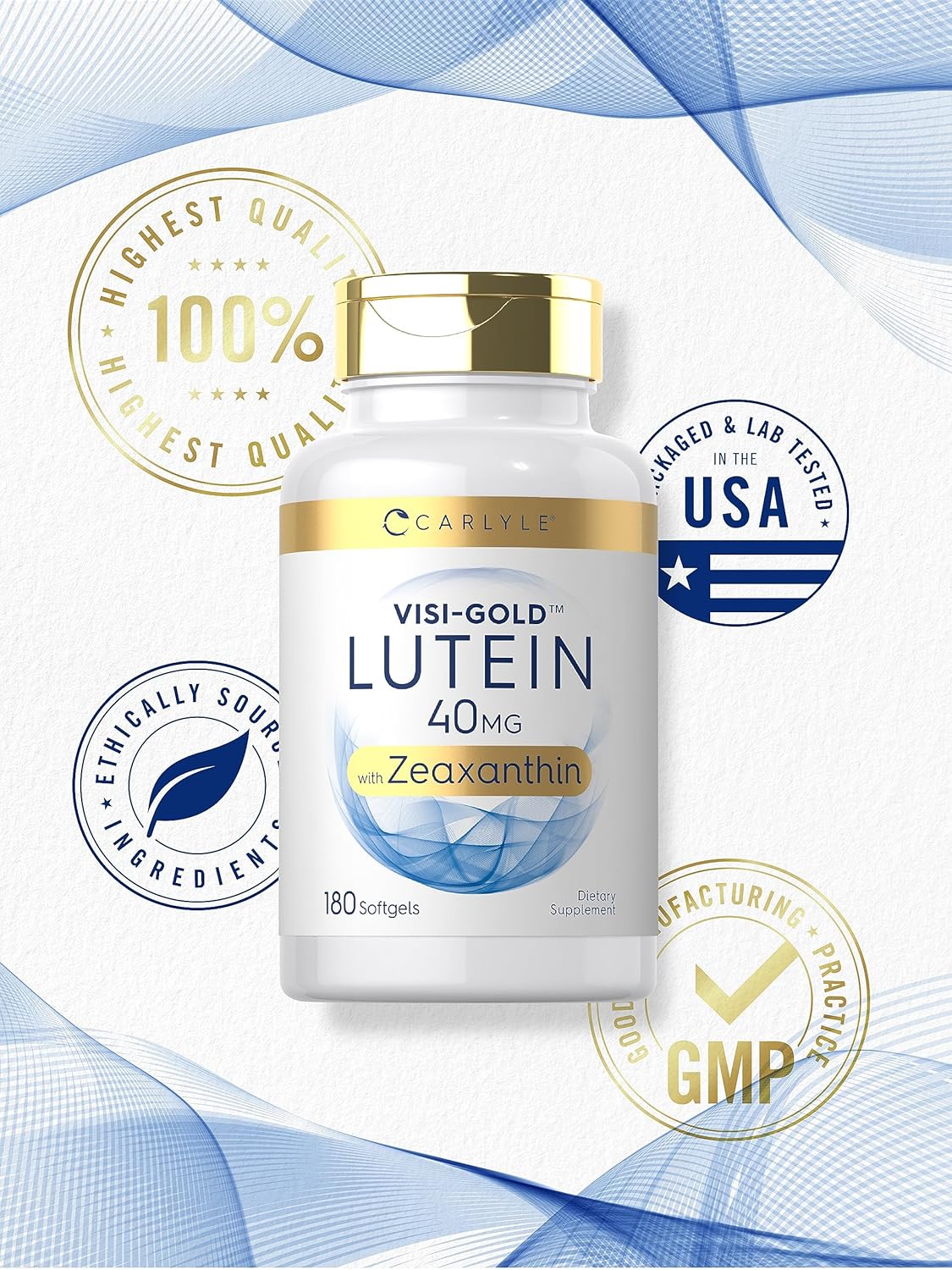 Carlyle Lutein and Zeaxanthin 40 mg | 180 Softgels | Eye Health Vitamins | Non-GMO & Gluten Free Supplement