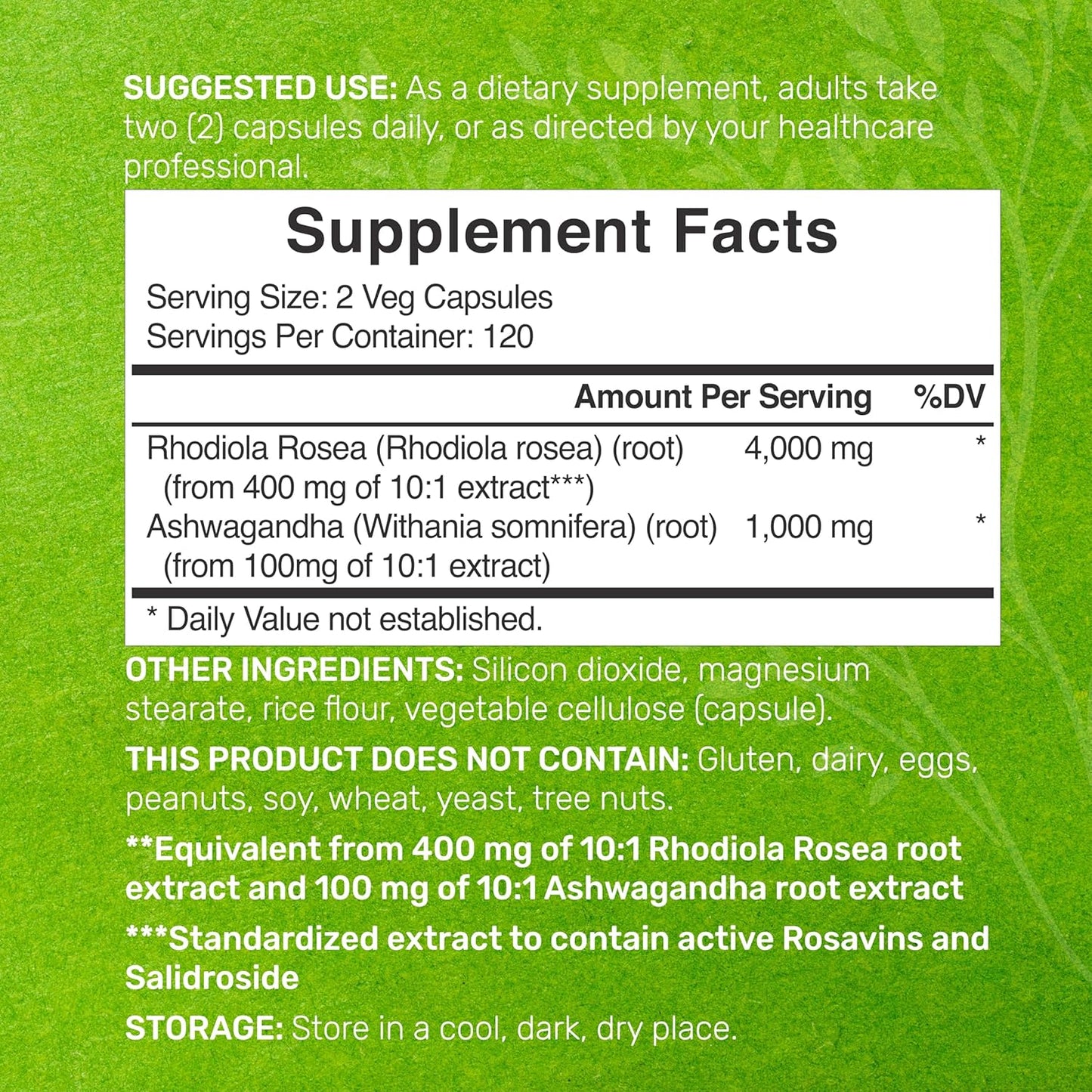 DEAL SUPPLEMENT Rhodiola Rosea with Ashwagandha 5,000mg Per Serving, 240 Veggie Capsules DEAL SUPPLEMENT