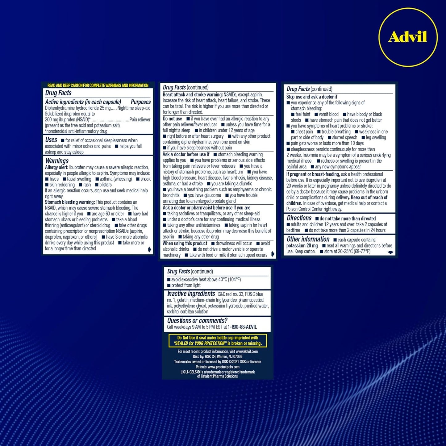 Advil PM Liqui-Gels Pain Reliever and Nighttime Sleep Aid, Pain Medicine with Ibuprofen for Pain Relief and Diphenhydramine HCL for a Sleep Aid - 40 Liquid