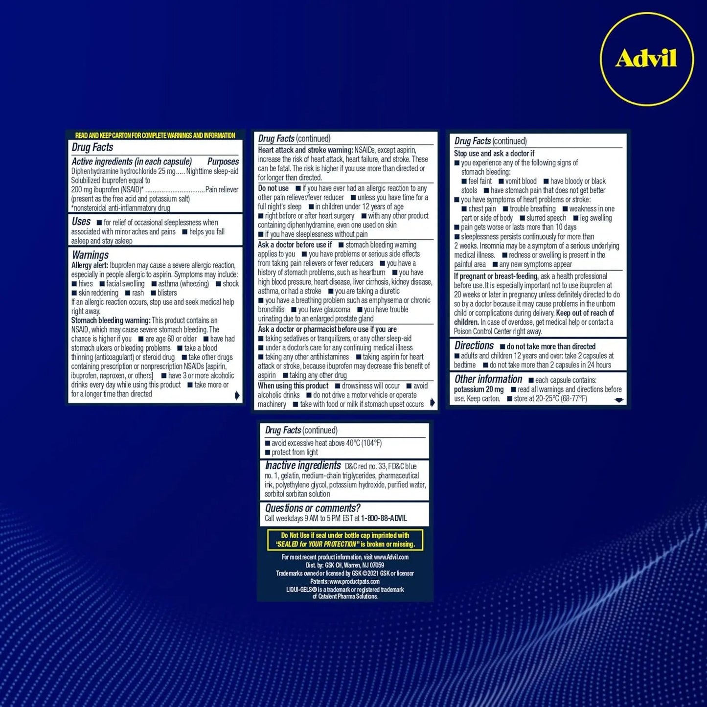 Advil PM Liqui-Gels Pain Reliever and Nighttime Sleep Aid, Pain Medicine with Ibuprofen for Pain Relief and Diphenhydramine HCL for a Sleep Aid - 40 Liquid Advil